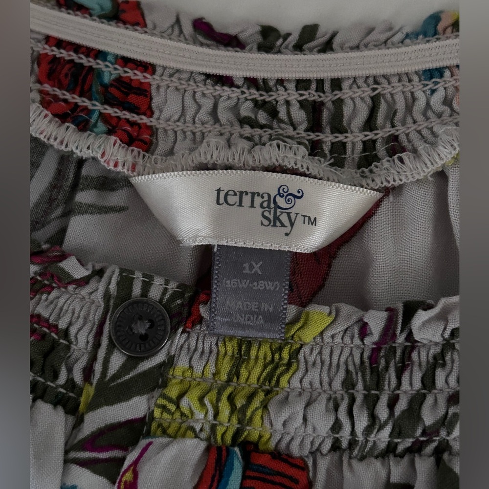 Terra Sky Floral Shirt Blouse Curvy Comfort Ruffle Sleeve Lightweight Plus Sz 1x - Picture 11 of 12